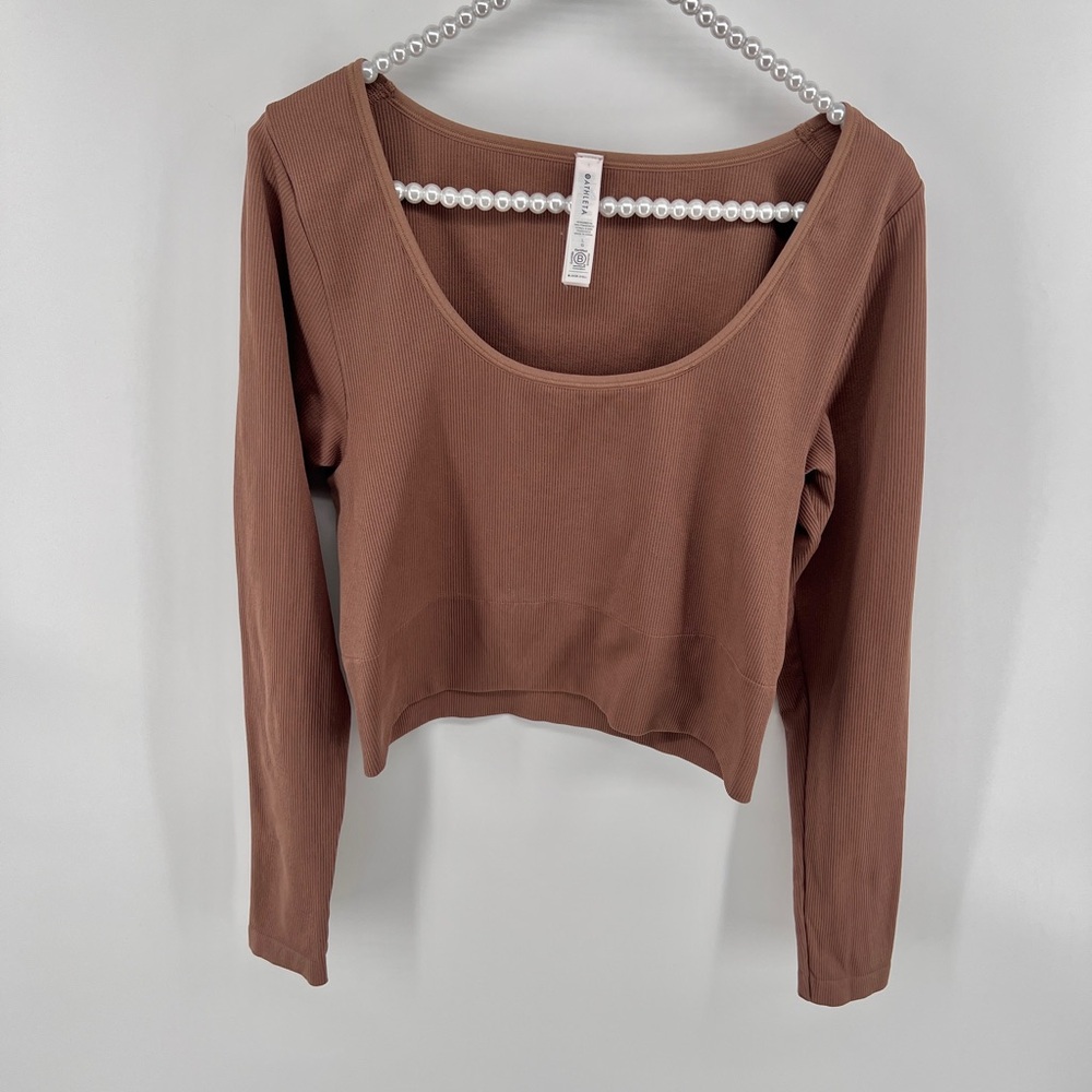 Athleta Aurora Ribbed Cropped Long Sleeve Shirt Size Large